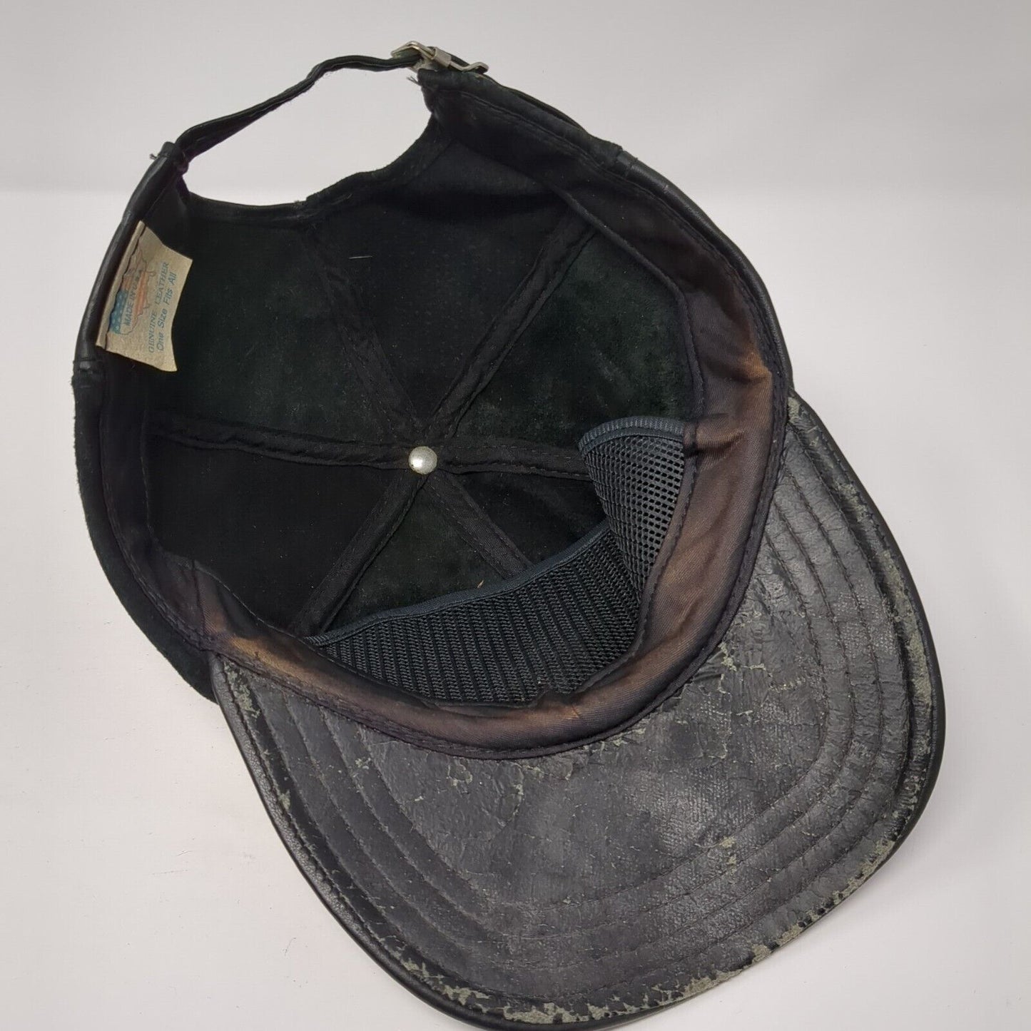 Unbranded Slideback Hat Black One Size Adjustable Genuine Leather Blank