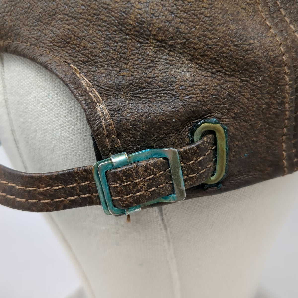 Baseball Cap Brown One Size Leather Strapback Made in USA Distressed Plain Hat