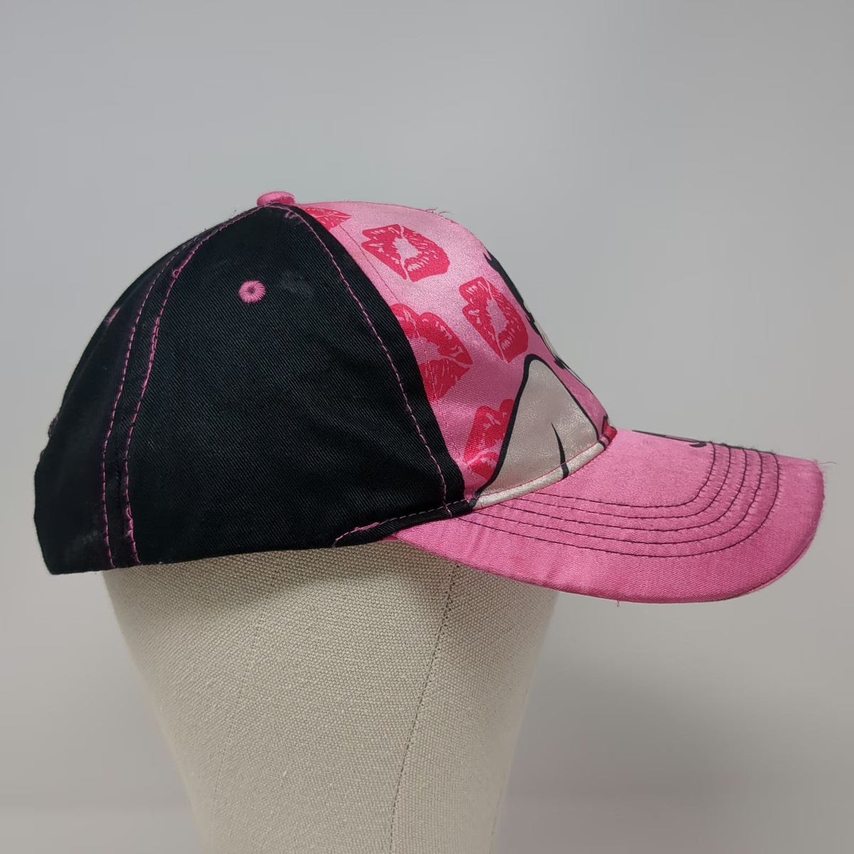 Betty Boop 5 Panel Pink Black One Size Hat Satin Graphic Snapback Kisses