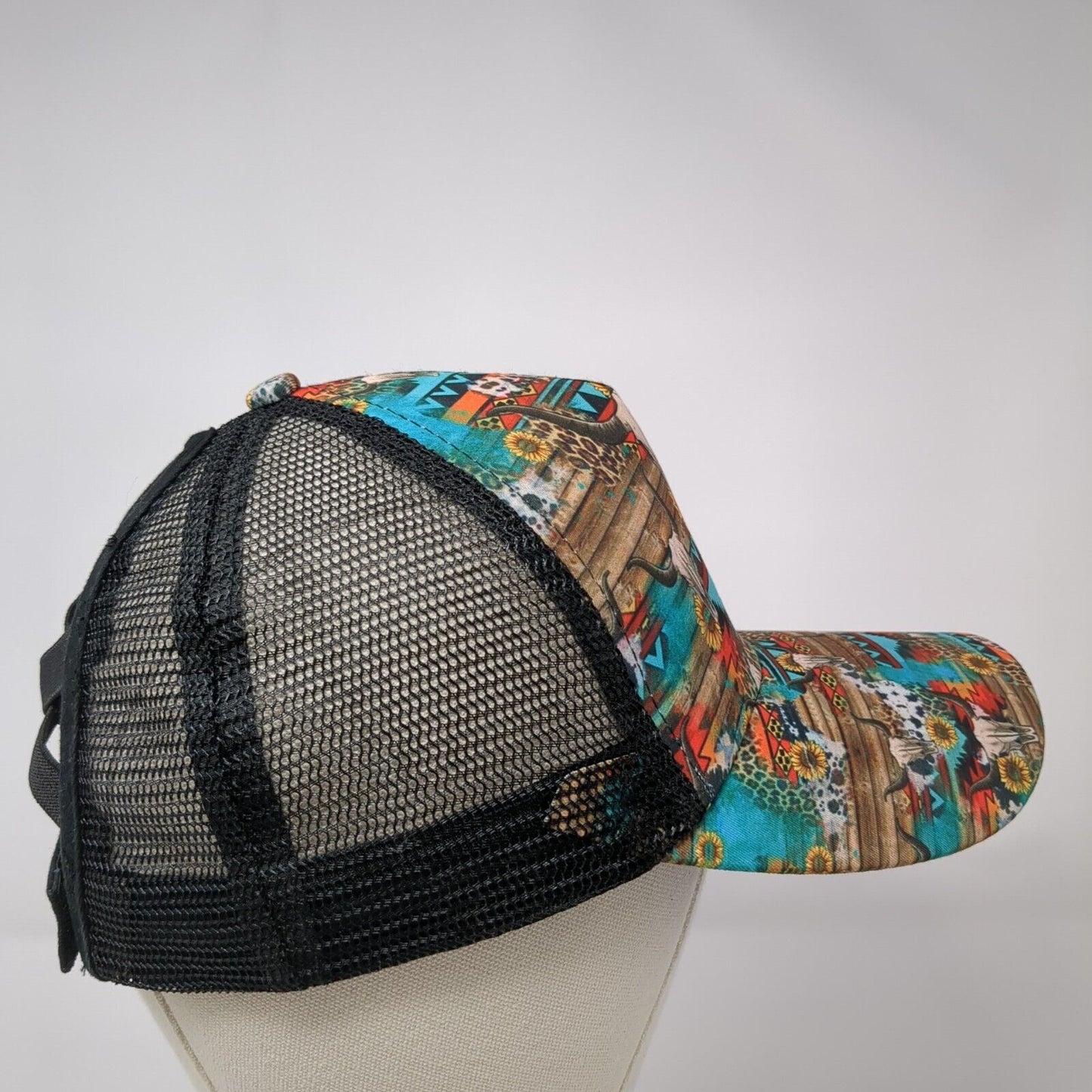 Steer Skull Strapback Trucker Hat Ponytail Multi One Size Mesh Back