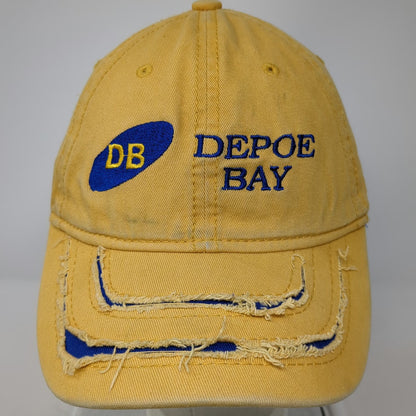 J HATS Baseball Cap Yellow One Size Distressed Depoe Bay Embroidered Slideback