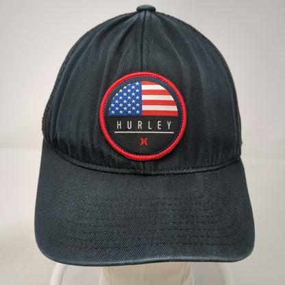 Hurley Trucker Hat Black Red White Blue One Size American Flag Patch Snapback