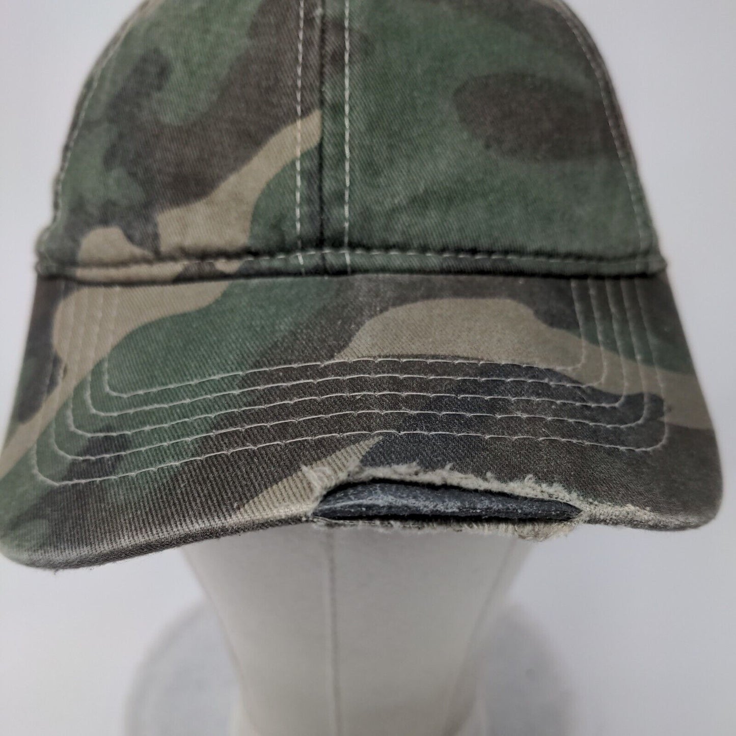 Unbranded Strapback Hat Camouflage OSFA Adjustable Distressed 6 Panel Blank