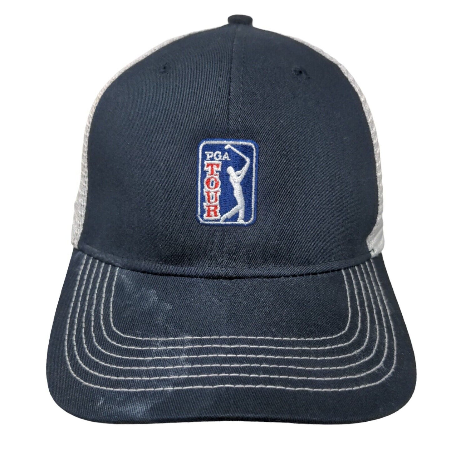 PGA Tour Snapback Trucker Hat Blue One Size Adjustable Mesh Back Classic Cut