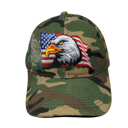 American Flag Eagle Strapback Hat Camo One Size Adjustable Embroidered