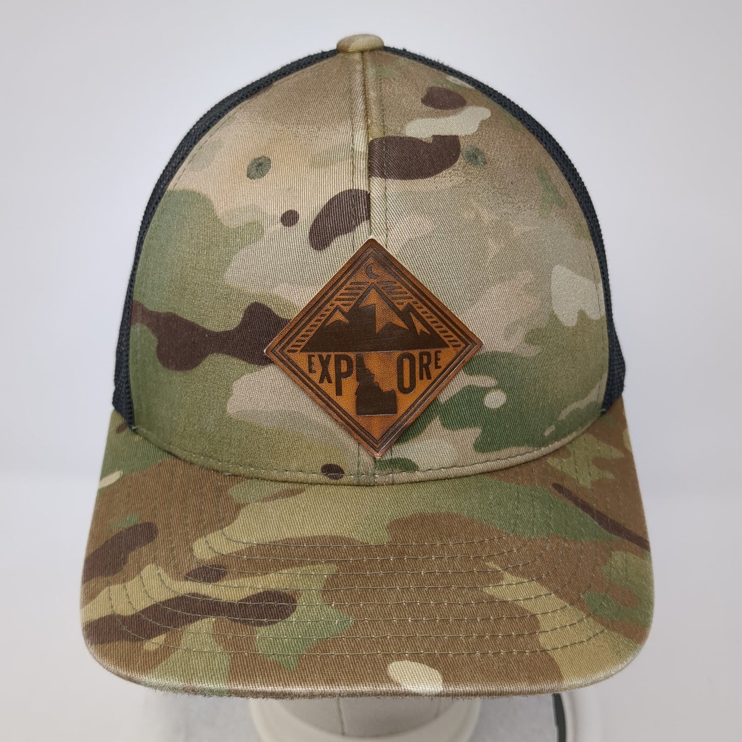 Explore Idaho Patch Snapback Trucker Hat Multi One Size Mesh Back Camo