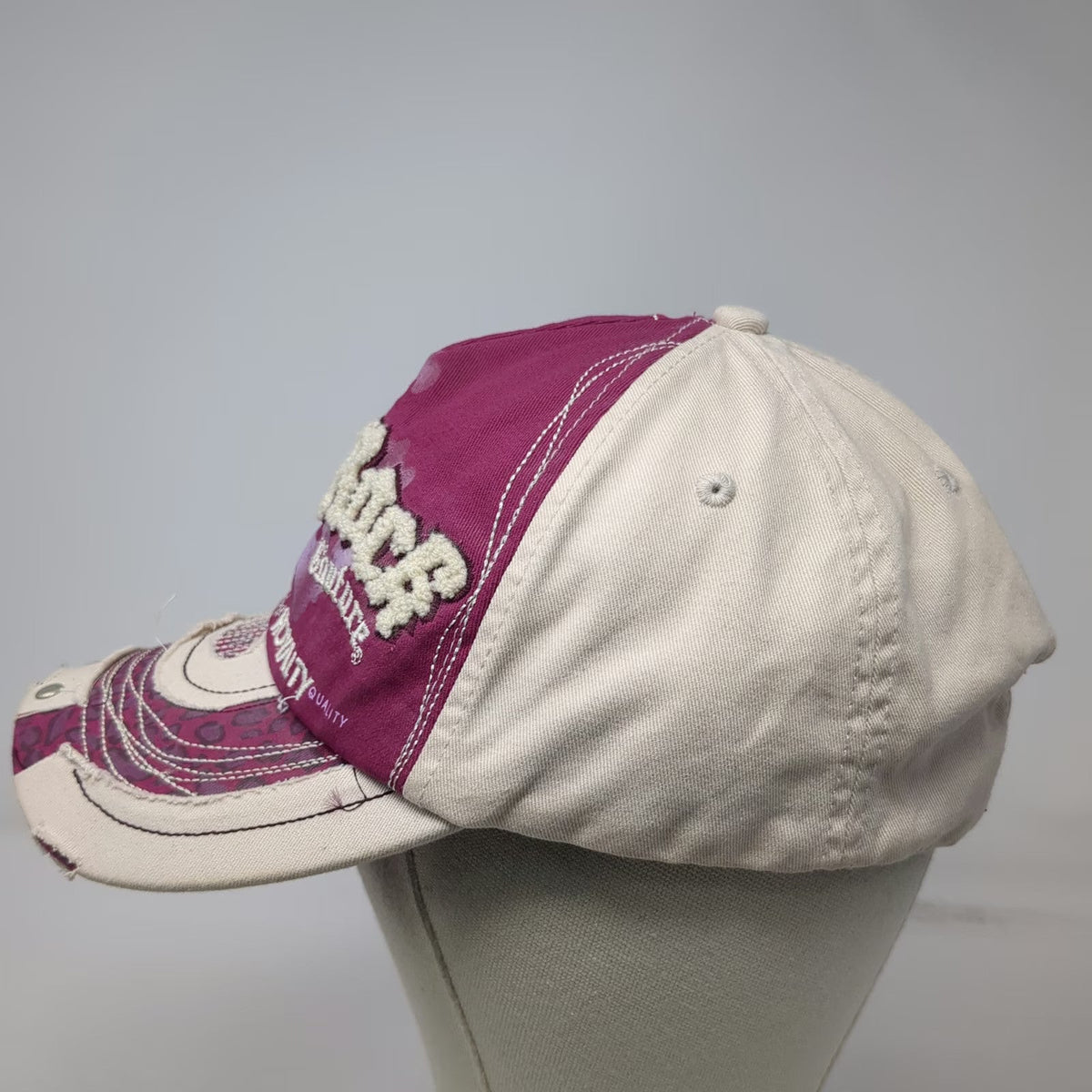 Hard Rock 5 Panel Purple Beige Hat One Size Chenille Animal Print Distressed