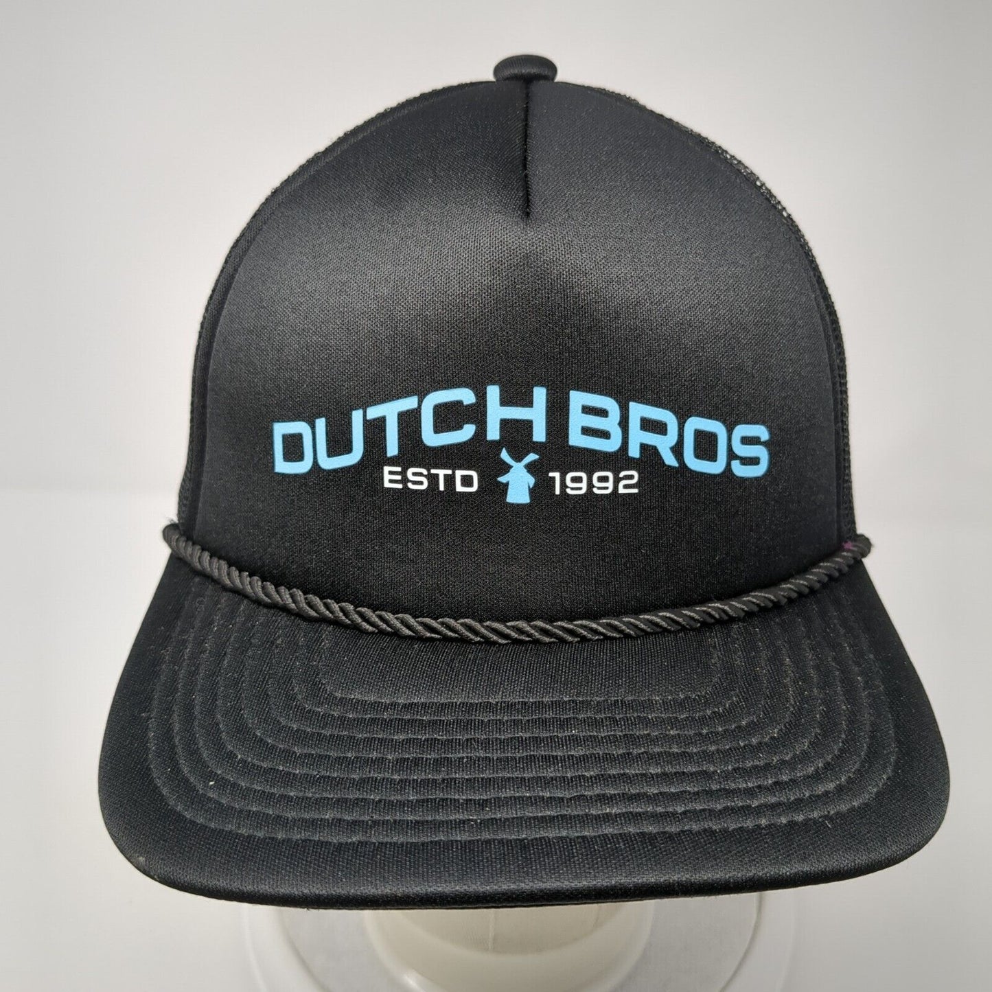 Dutch Bros Estd 1992 Snapback Trucker Hat Black OS Adjustable Mesh Back Rope