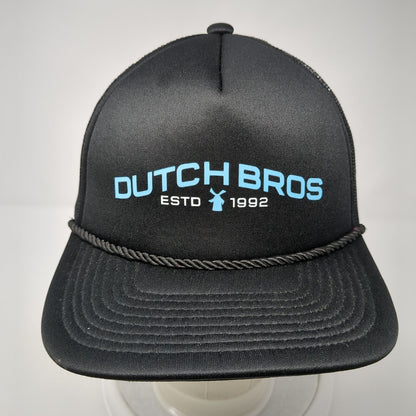 Dutch Bros Estd 1992 Snapback Trucker Hat Black OS Adjustable Mesh Back Rope