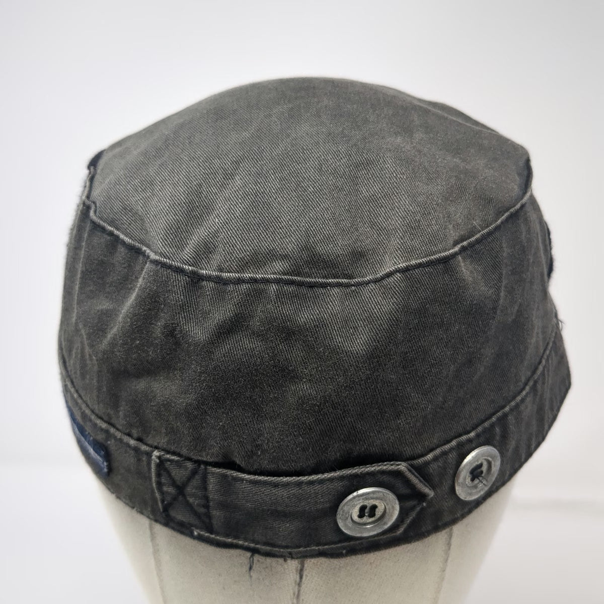 Army Cap Gray One Size Distressed Patches Studs Buttons Fashion Strap Cadet Hat