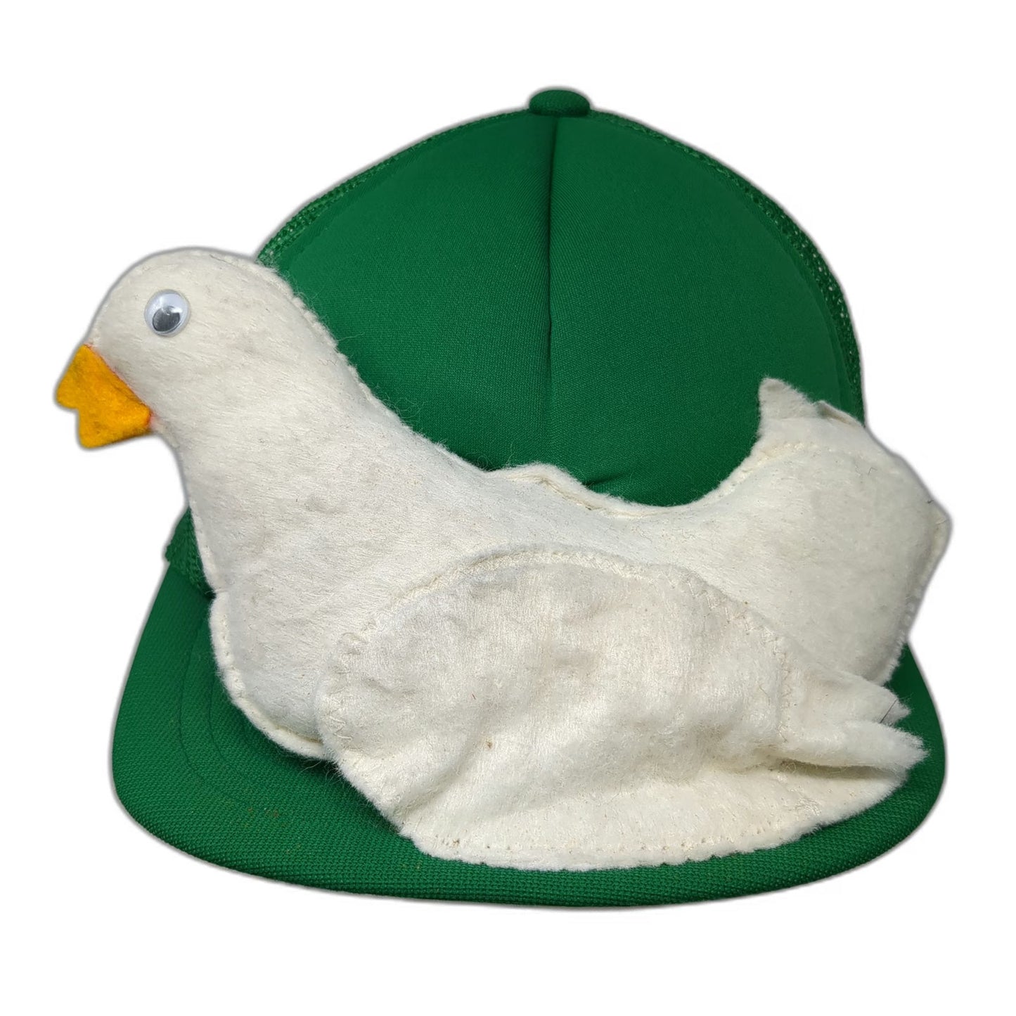 Green White Trucker Hat 3D Plush Bird Duck Chicken Novelty Foam Mesh Gag Vintage