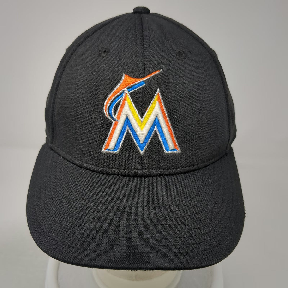 OC Sports Miami Marlins MLB Hat Black Baseball Cap L Stretch Fit Team Logo Fish