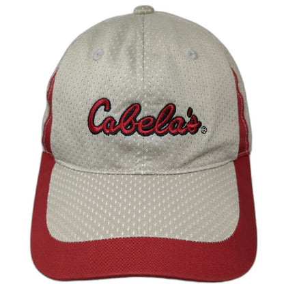 Cabela's Baseball Cap Beige Red Black One Size Mesh Strapback Hat Outdoor Logo
