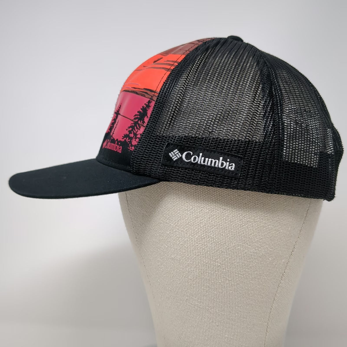Columbia Trucker Hat Black One Size Sunset Pine Trees Mesh Back Snapback Hat