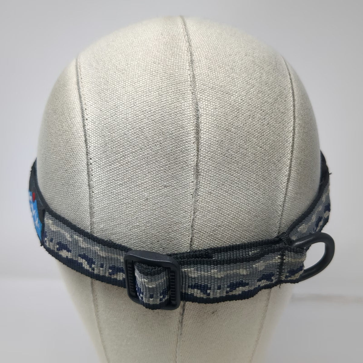 KAVU Visor Beige Blue Black Made in USA Nylon Patterned Adjustable Hat Vintage