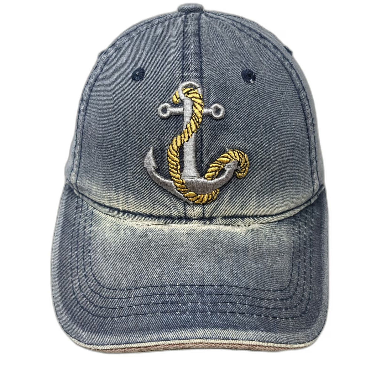 Blue Baseball Cap One Size Anchor Embroidered Slideback Cotton Nautical Sea Hat