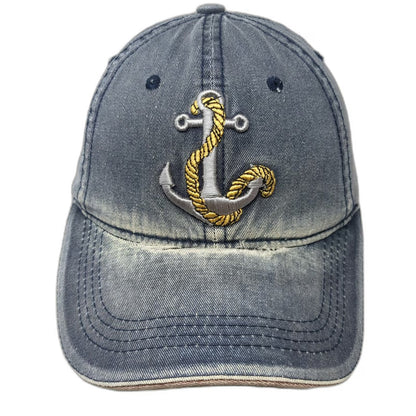 Blue Baseball Cap One Size Anchor Embroidered Slideback Cotton Nautical Sea Hat
