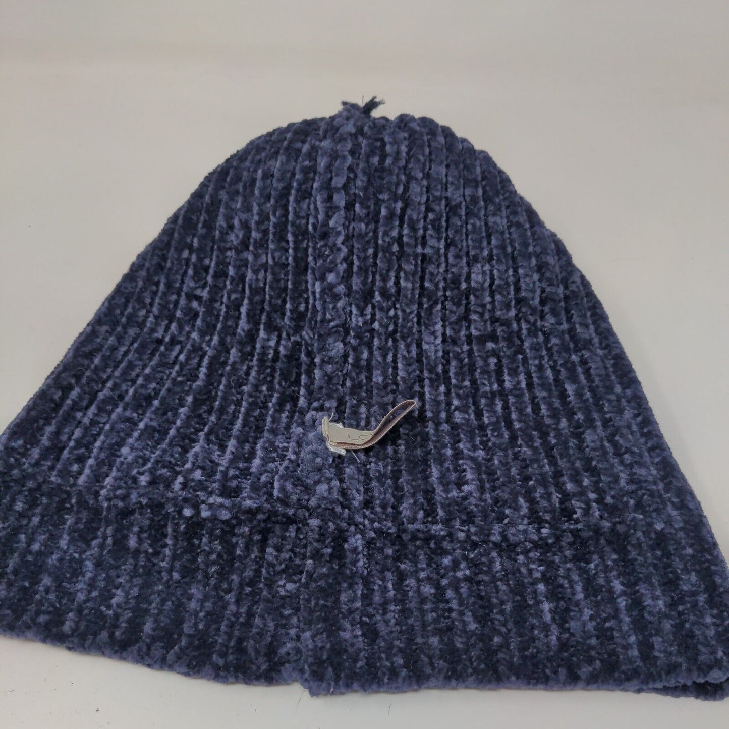 LOFT Beanie Hat Blue One Size Stretch Ribbed Knit Pom Pom Fleece Blank