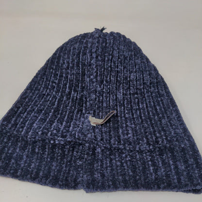 LOFT Beanie Hat Blue One Size Stretch Ribbed Knit Pom Pom Fleece Blank