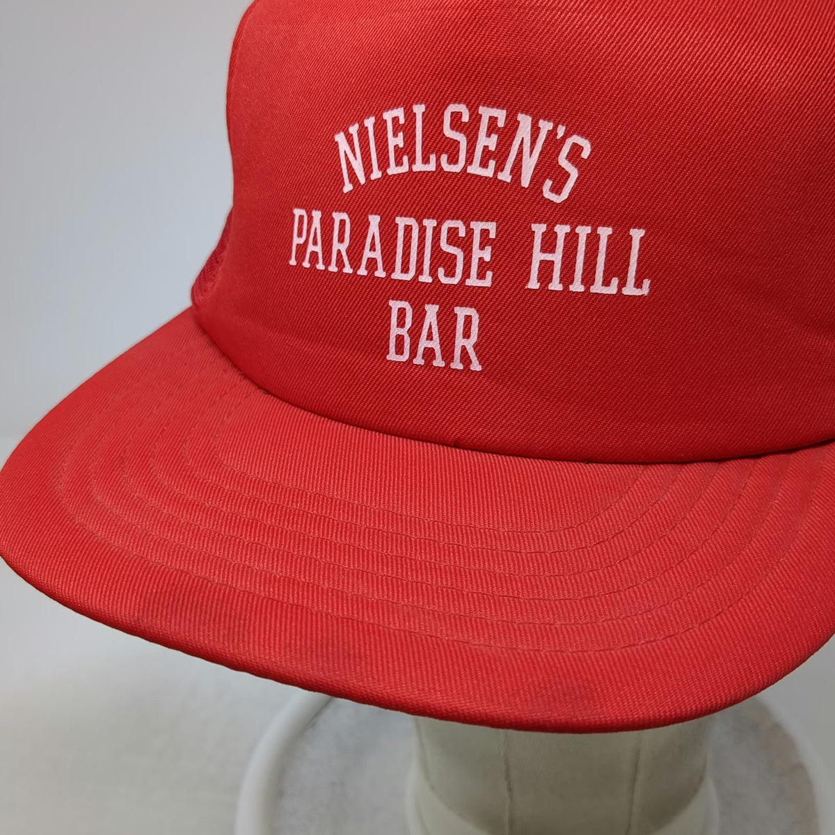 Topac Trucker Hat Red One Size Nielsens Paradise Hill Bar Mesh Snapback