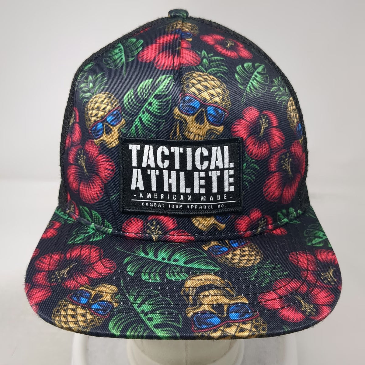 Combat Iron Apparel Co Trucker Hat Black Red Green One Size Pineapple Skull