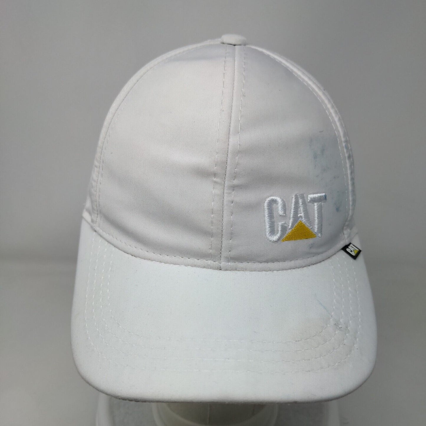 CAT Slideback Hat White OS Adjustable Embroidered Logo Vented Holes 6 Panel