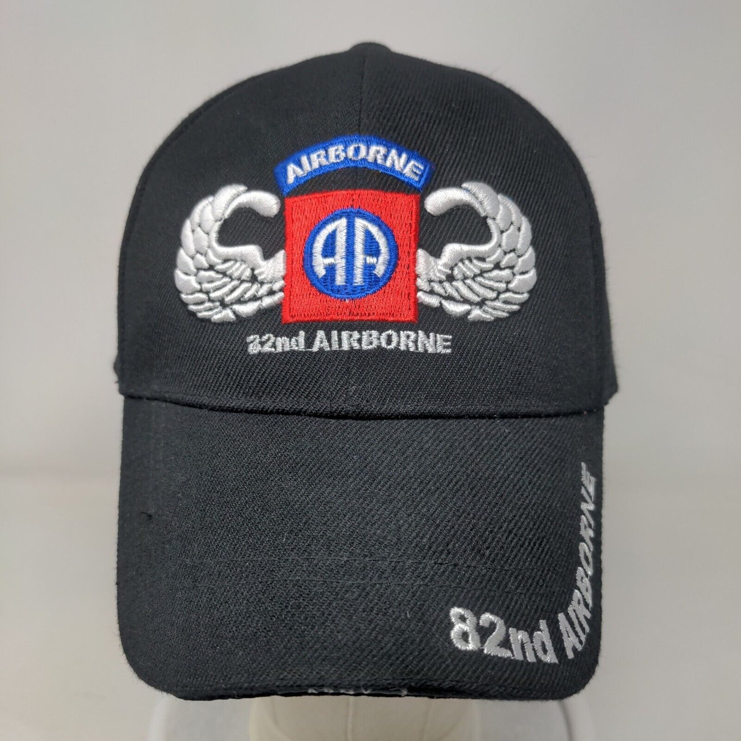 82nd Airborne Strapback Hat Black OSFA Adjustable Embroidered Golden Lion