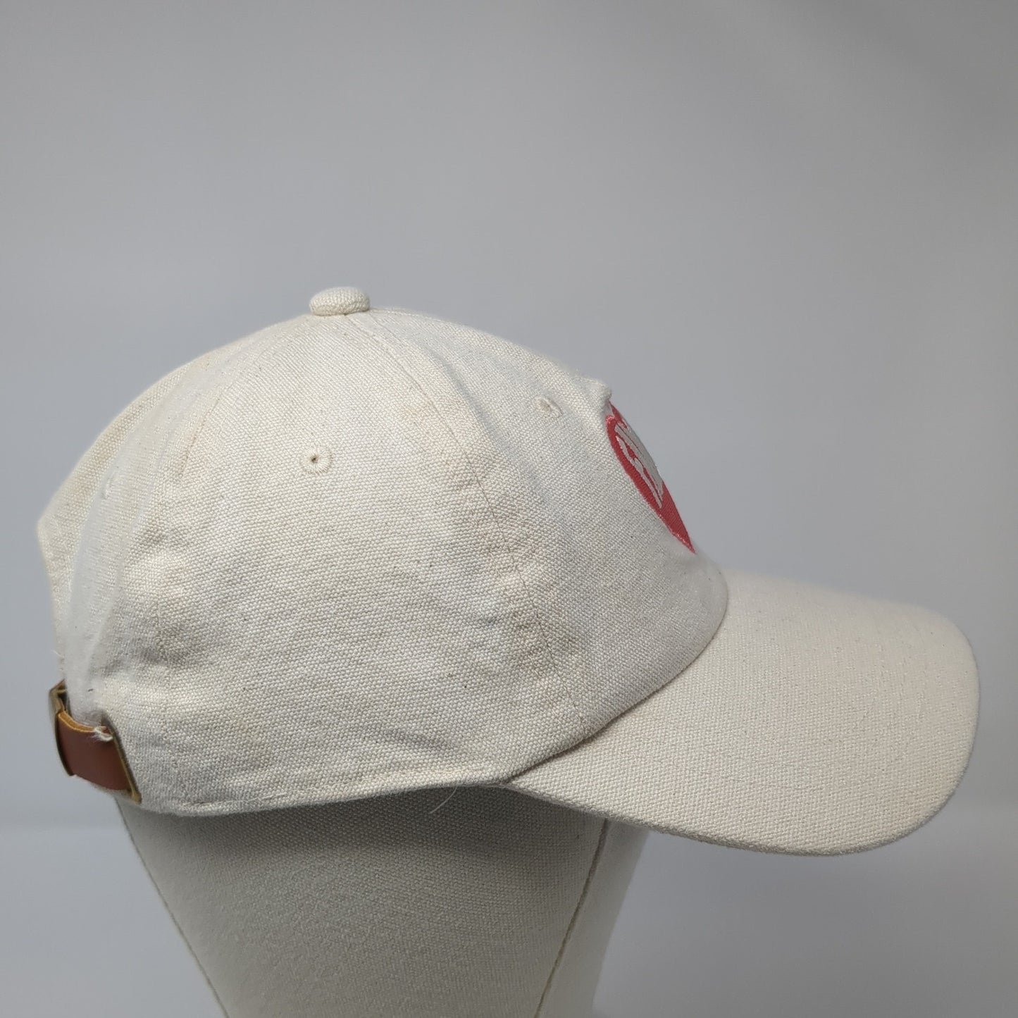 Familia Heart Slideback Hat Beige One Size Adjustable Leather Strap