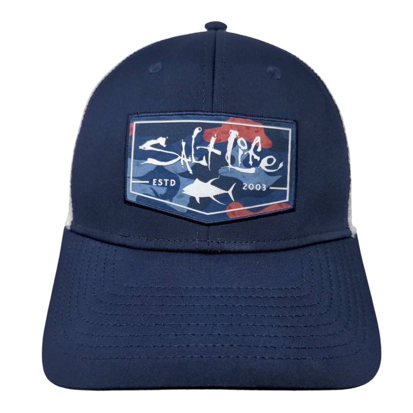 Salt Life Estd 2003 Snapback Trucker Hat Blue OSFM Embroidered Mesh Back