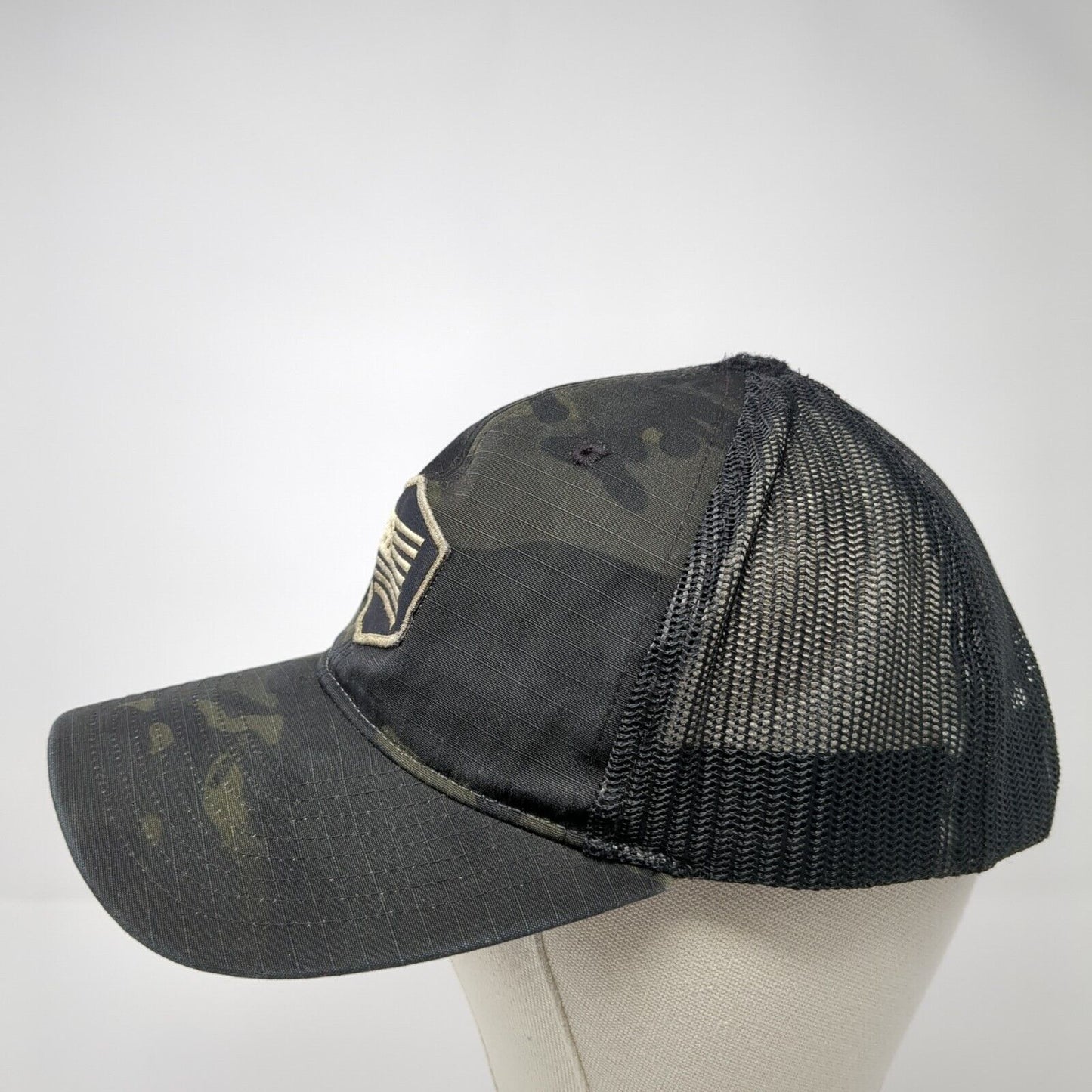 Richardson Snapback Mesh Back Trucker Hat Camo One Size Flag Patch