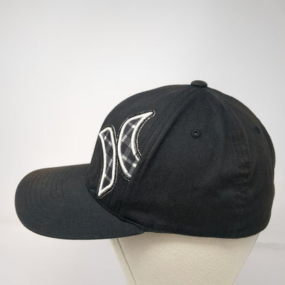 Hurley Baseball Cap Black XS Flexfit Plaid Logo Underbill Checkered Pattern Hat