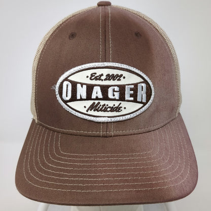 Richardson Trucker Hat Brown One Size Onager Miticide Est 2002 Mesh Back Patch