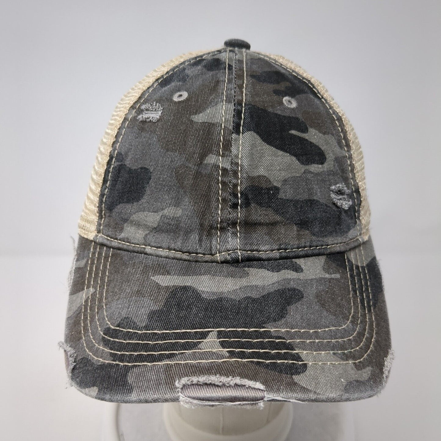 C.C Ponyback Strapback Trucker Hat Camouflage One Size Adjustable Distressed