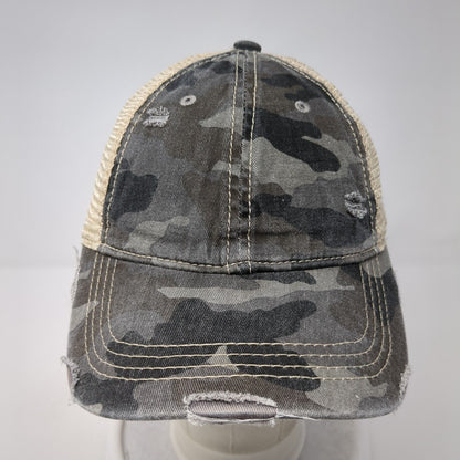 C.C Ponyback Strapback Trucker Hat Camouflage One Size Adjustable Distressed