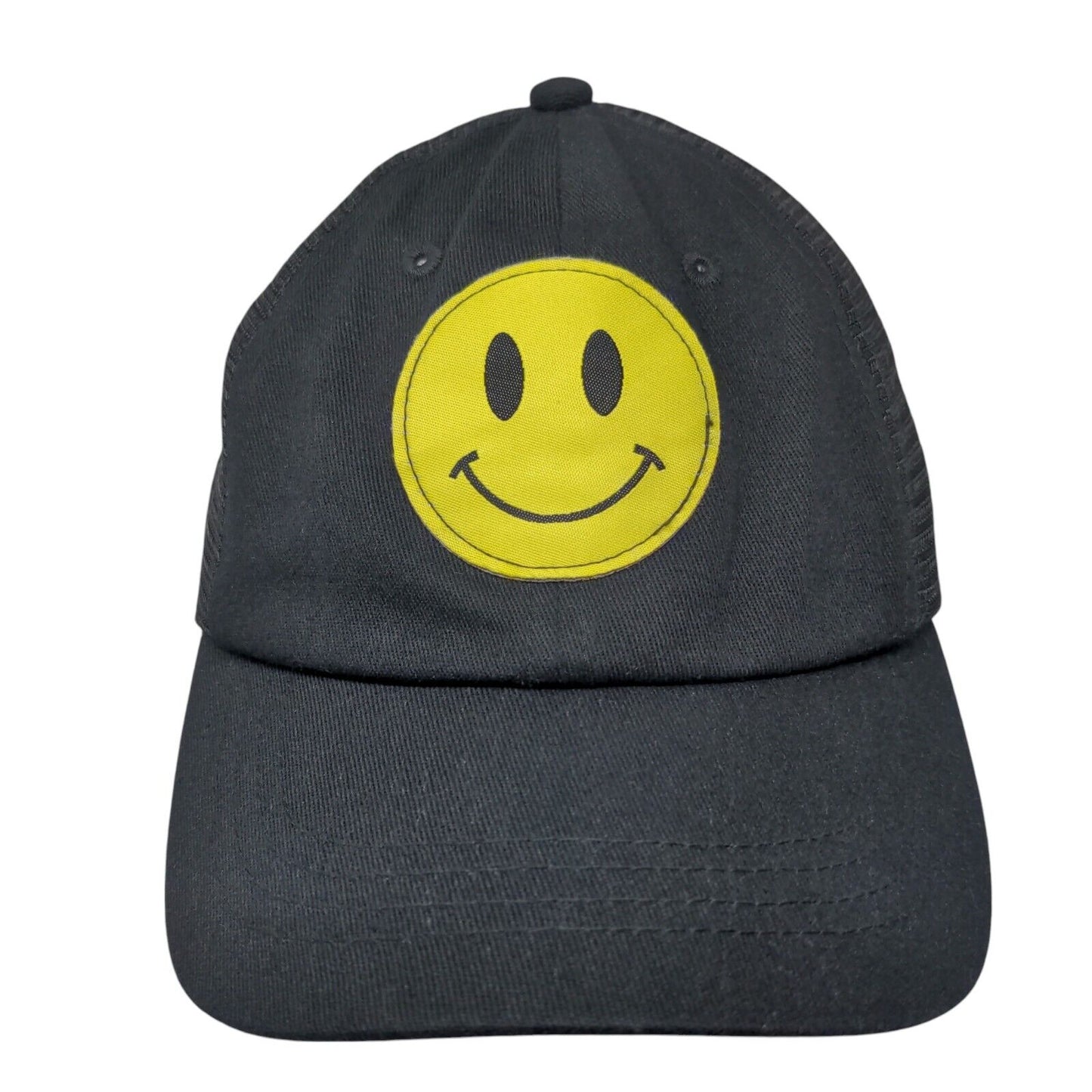 Smiley Face Snapback Mesh Back Trucker Hat Black One Size Adjustable