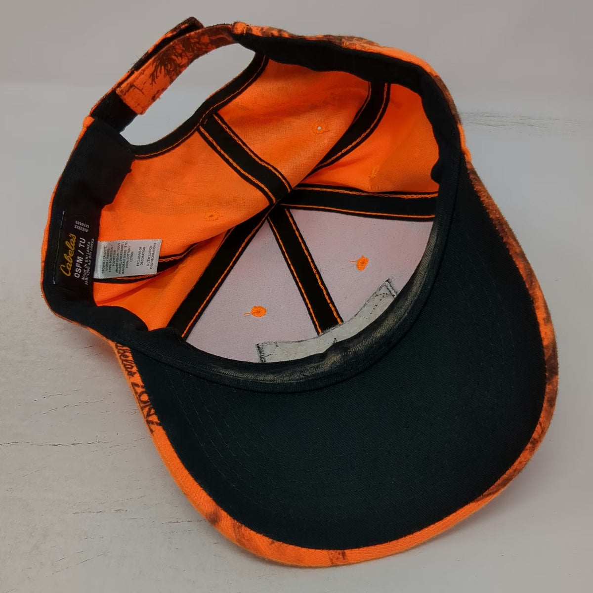 Cabela's Baseball Cap Orange One Size Camo Zonz Woodlands Strapback Hunting Hat