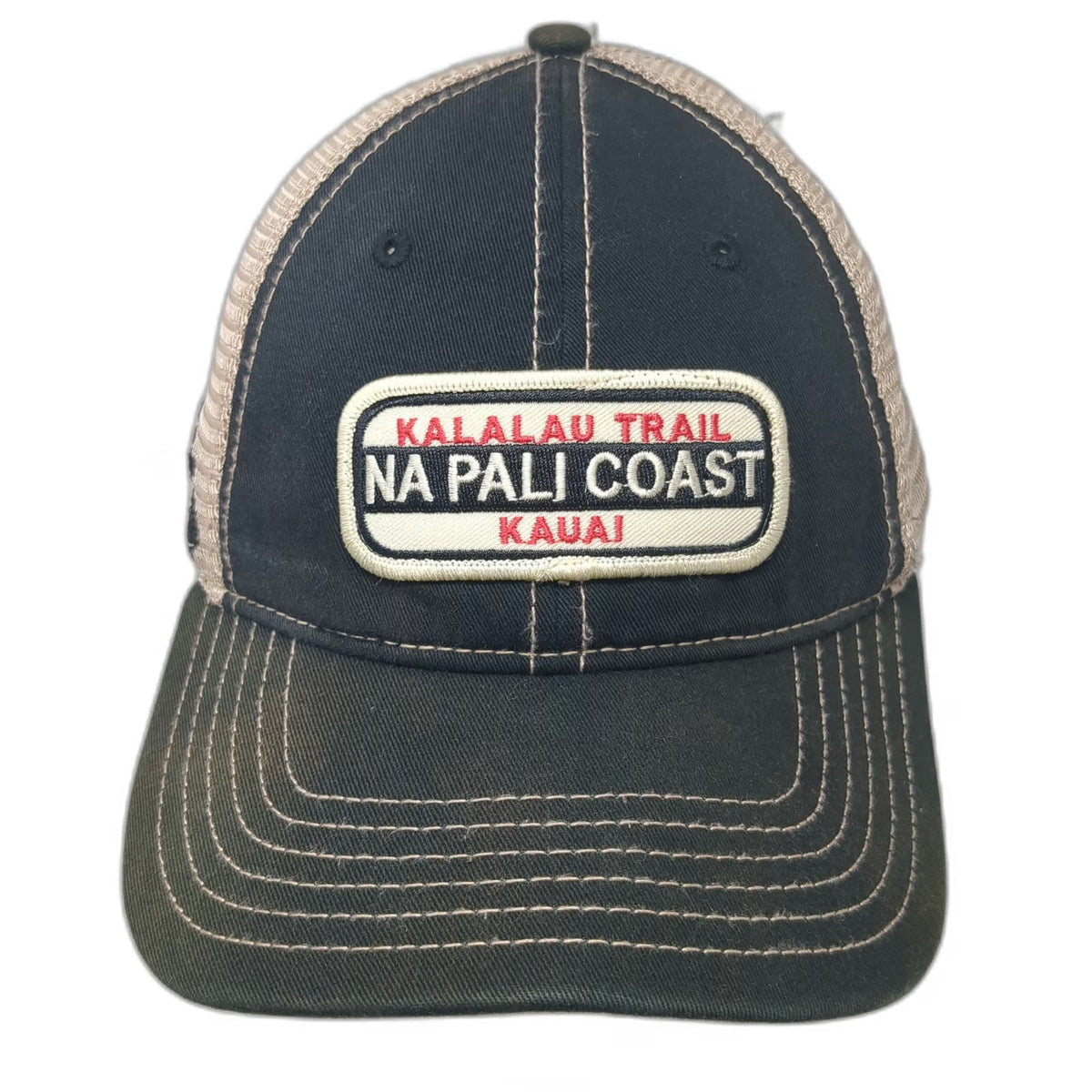 Dorfman Pacific Trucker Hat Black Beige One Size Na Pali Coast Kauai Hawaii