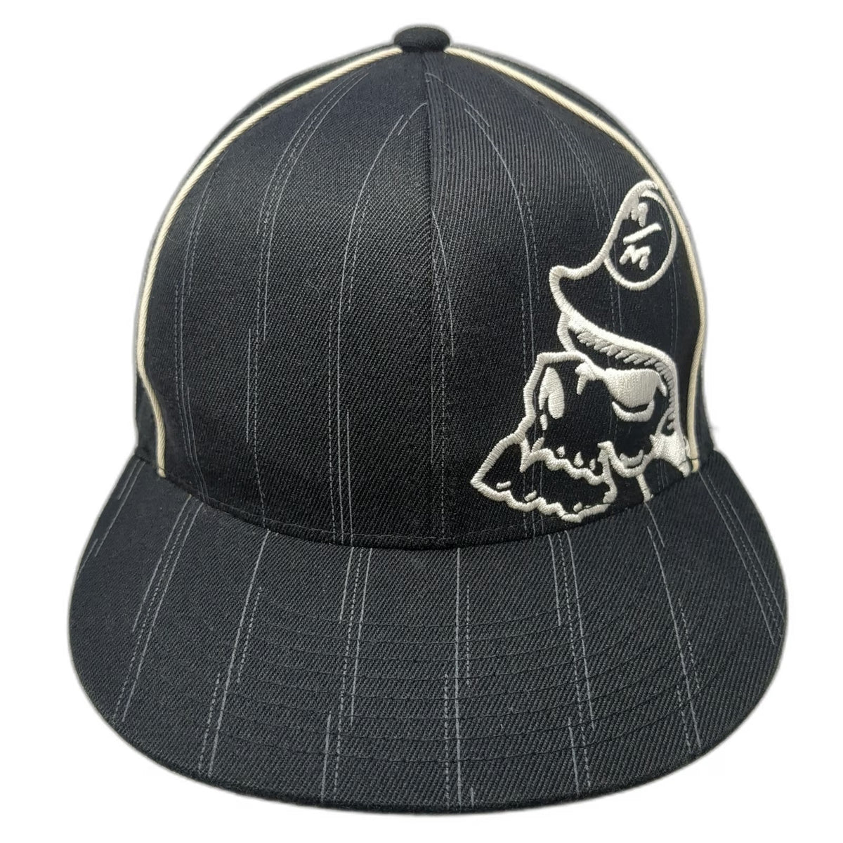 Flexfit Baseball Cap Black White L-XL Pinstripe Skull Pirate Curved Brim Hat