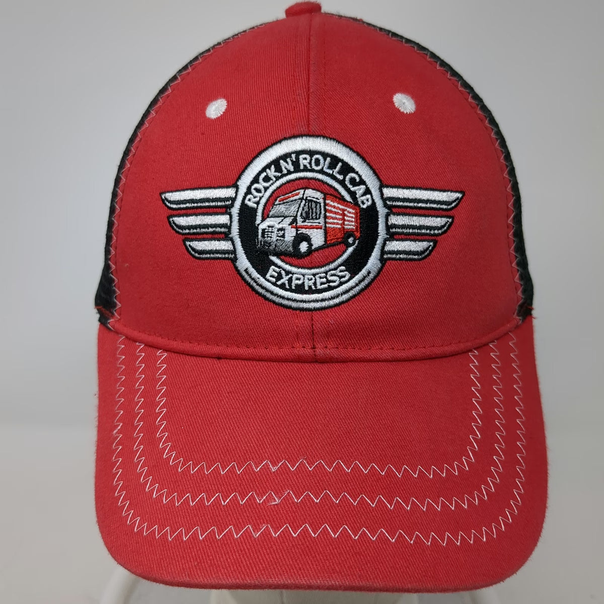 Snap-on Baseball Cap Red One Size Trucker Mesh Rock N Roll Cab Express Patch Hat