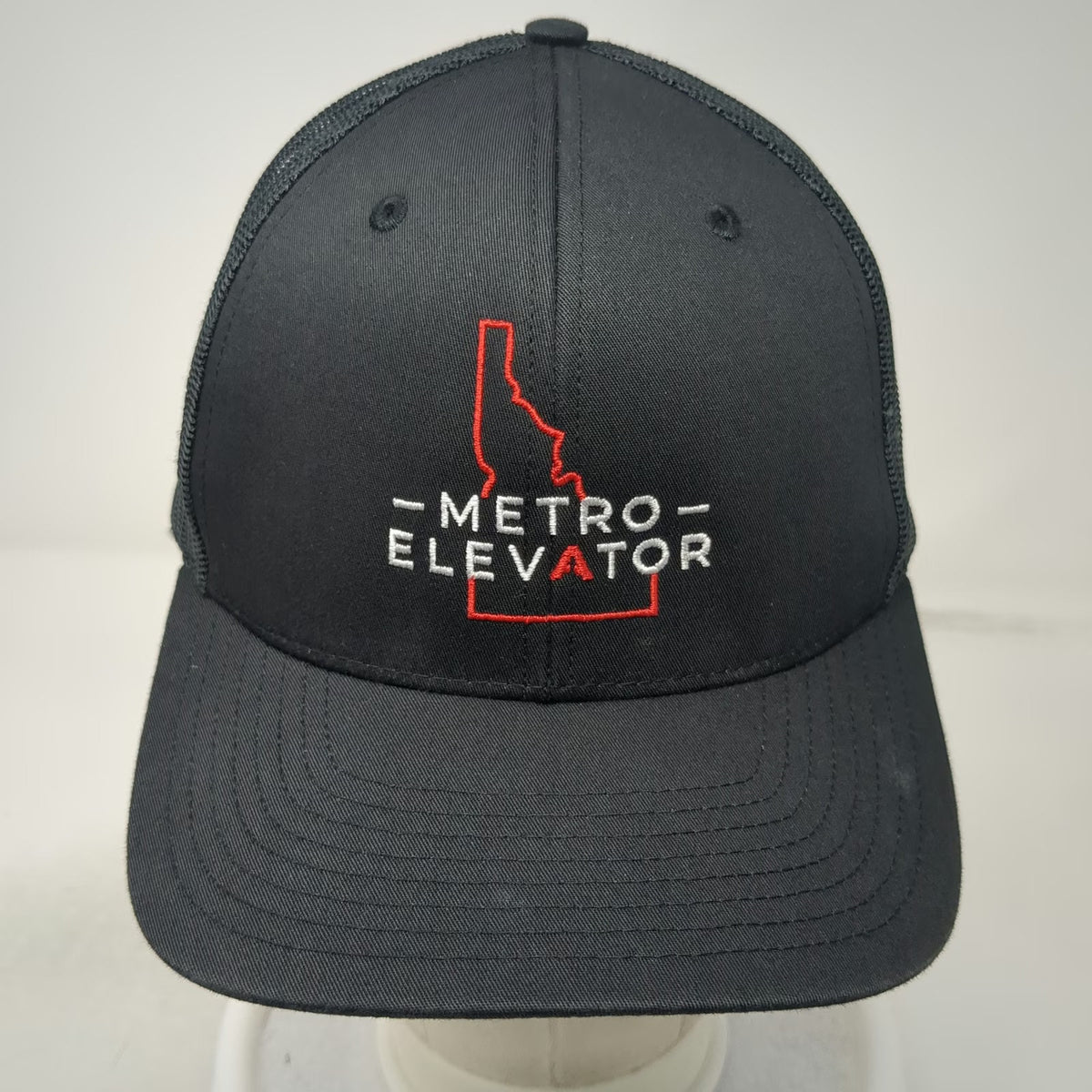 Richardson Trucker Hat Black OSFM Idaho Metro Elevator Logo Mesh Snapback Hat
