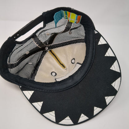 Domo Domo-Kun Snapback Mesh Back Hat Black Gray Checkered Mouth Foam