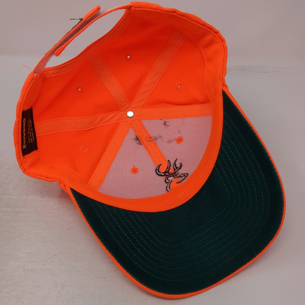 Browning Baseball Cap Orange One Size Strapback Buckmark Logo Hunting Safety Hat