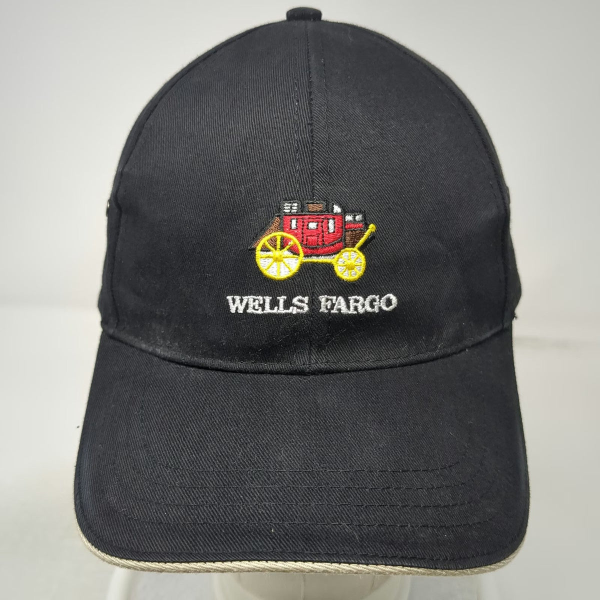 Baseball Cap Black One Size Wells Fargo Stagecoach Hat Beige Piping Eyelets