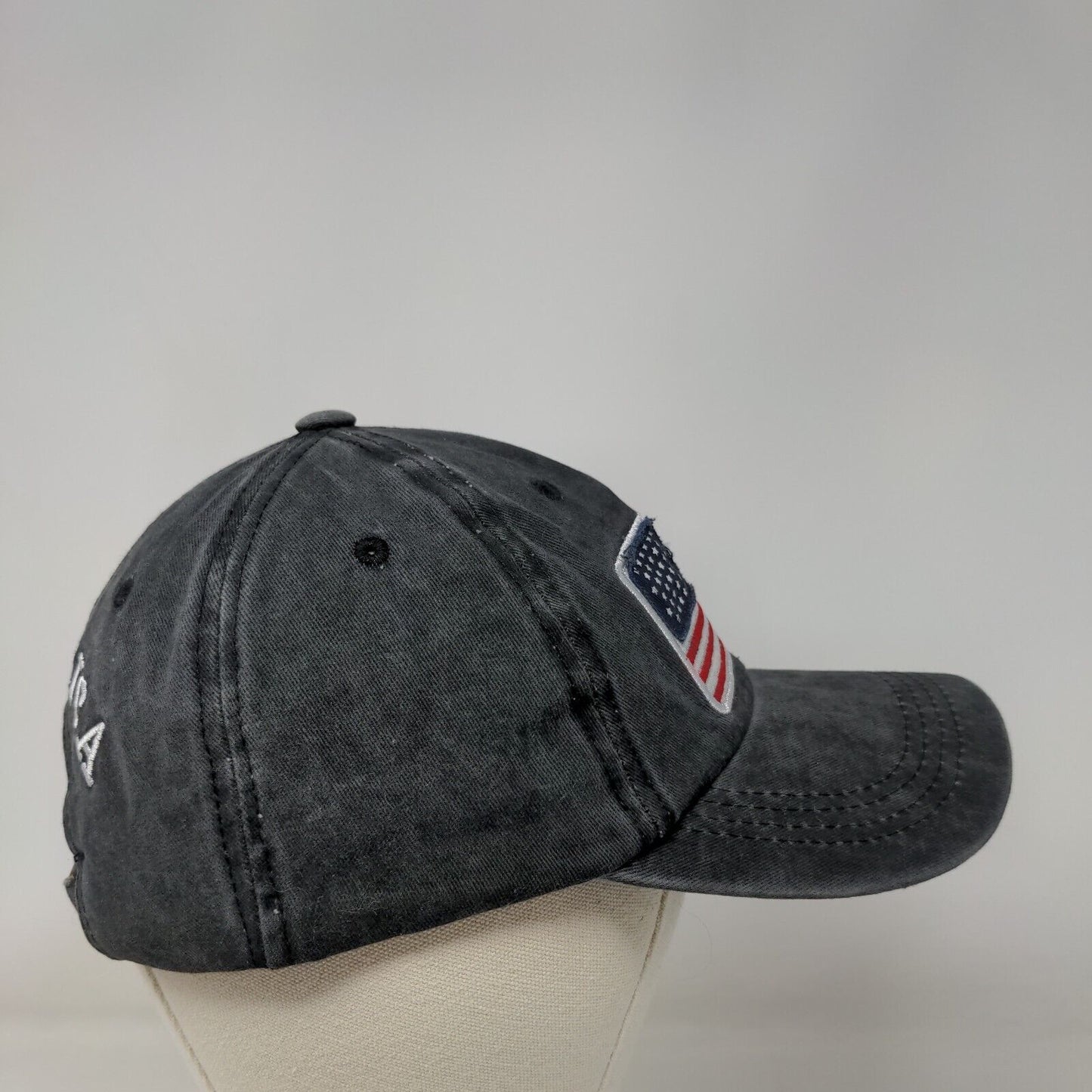 American Flag Slideback Hat Gray One Size Embroidered Patriotic 6 Panel Cotton
