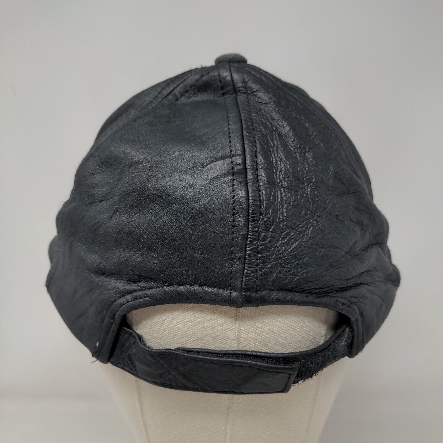 Cap By Bee Strapback Hat Black OSFA Adjustable Genuine Leather Blank