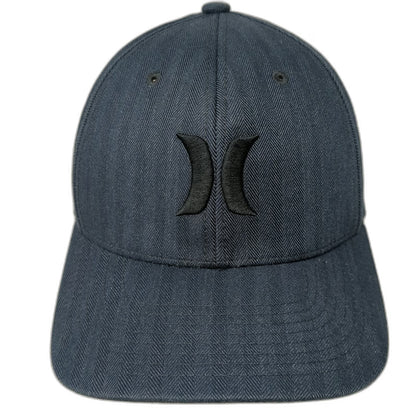 Hurley Baseball Cap Blue M Herringbone Flexfit Embroidered Logo Curved Brim Hat