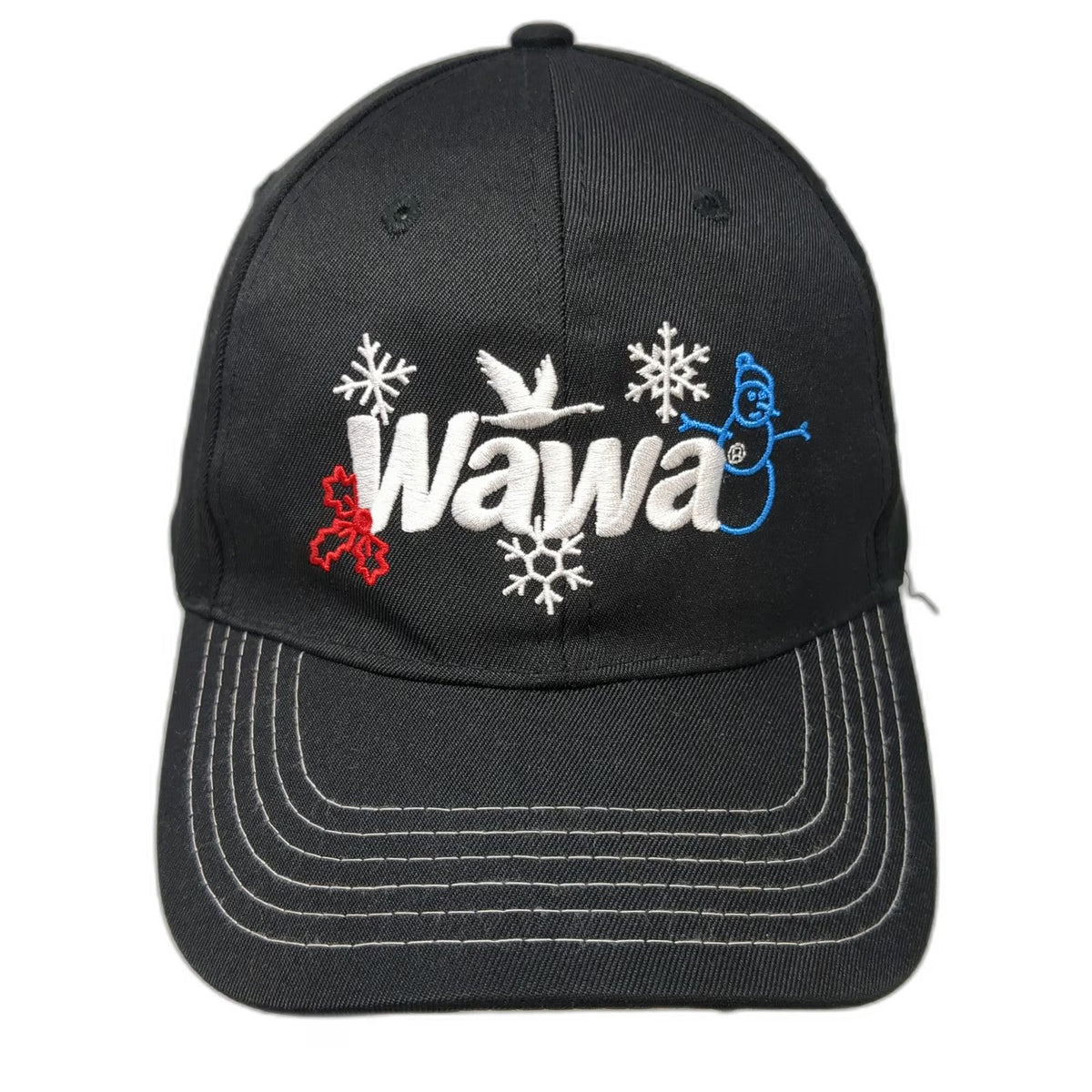 Baseball Cap Black One Size Wawa Snowman Snowflake Holiday Contrast Stitch Hat