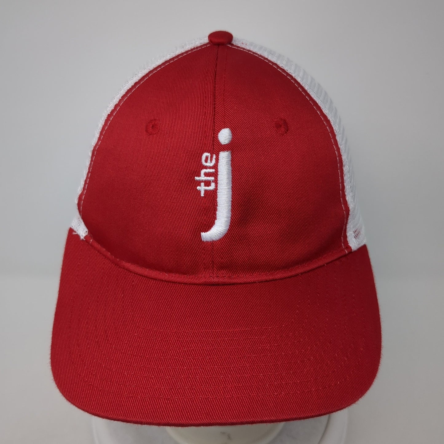 The J Snapback Trucker Hat Red One Size Mesh Back Embroidered Colorblock