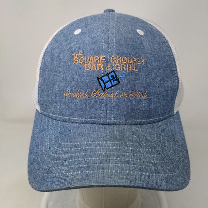 The Square Grouper Bar & Grill Trucker Hat Blue OSFM Embroidered Mesh Back