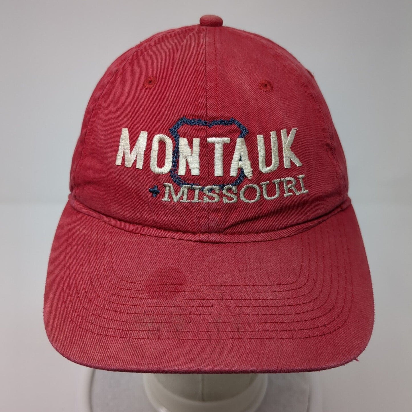 Montauk Missouri Strapback Hat Red One Size Adjustable Embroidered
